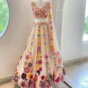 Bright, colorful lehenga with dupatta